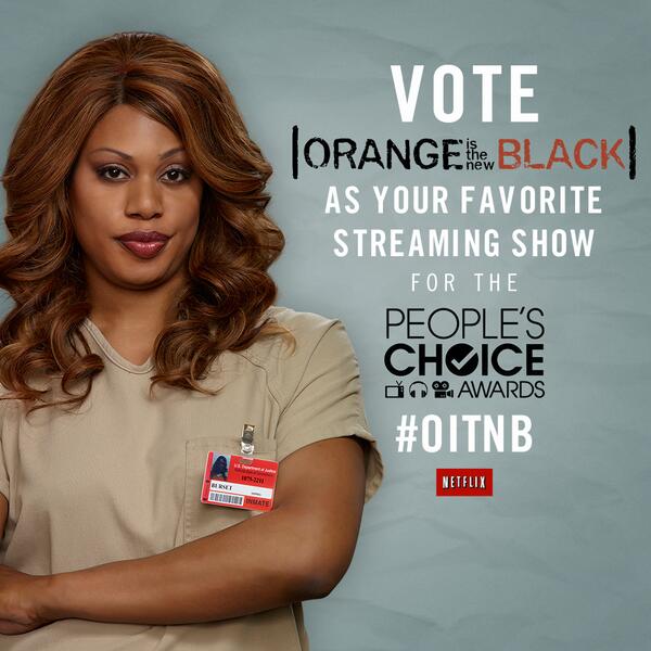 OITNB's tweet photo. It's the last day to vote #OITNB as your @peopleschoice for #FavoriteStreamingSeries! Go vote! http://t.co/tq64bMYhq8 http://t.co/kb3ehW40j7