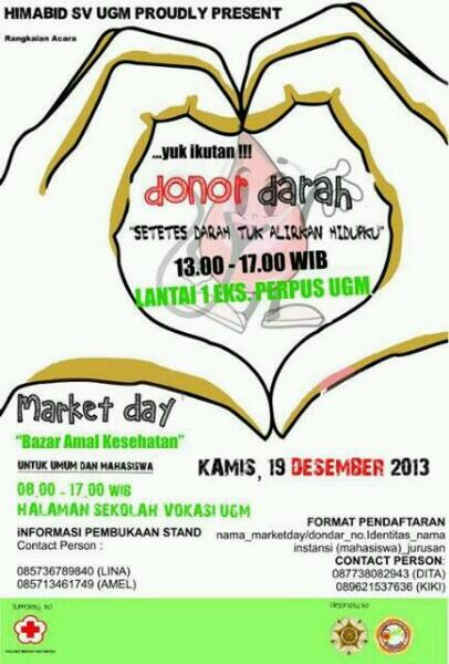 RT <a href="/SDM_UGM/">SDM_UGM</a>: Event <a href="/SDM_UGM/">SDM_UGM</a> | Donor darah &amp; Market day | 19-12-2013 | Pelataran SV UGM |  cc: <a href="/DtsUgm/">Teknik Sipil SV UGM</a>