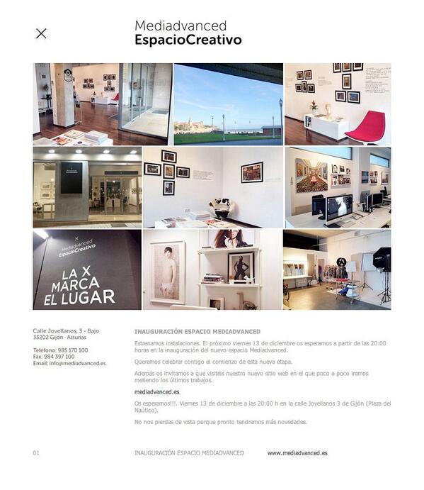 Inauguración Espacio Mediadvanced. Viernes 13 de diciembre. 20:00 h. Calle Jovellanos 3 de Gijón. Os esperamos!!.