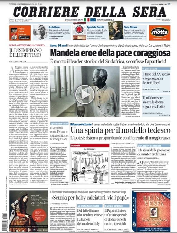 Corriere's tweet photo. La #primapagina di oggi http://t.co/NLQgosW041
