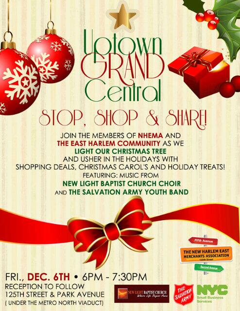 HarlemBG116's tweet photo. Join @NHEMA125TH #eastharlem #nytourism for our Uptown Grand Central Stop Shop and Share holiday event 6pm-7:30pm http://t.co/UUDpniWjmH