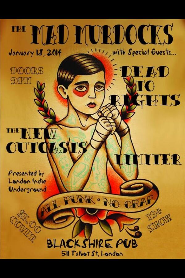 LimiterBand's tweet photo. We're stoked to be a part of this! RT"@imnotahoser: @themadmurdocks @LimiterBand @NewOutcasts #deadtorights #london http://t.co/vkpP4Z6PK3"