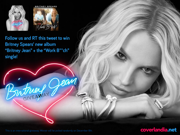 Coverlandia's tweet photo. Follow us and RT this tweet to win @BritneySpears’ new album #BritneyJean + the #WorkBxxch single! http://t.co/awE3tgNnpa