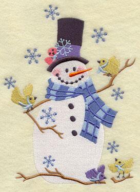 topdigitizing's tweet image. A cheerful snowman enjoys the winter day with his bird friends, in a cute design for sweatshirts #stitching #design