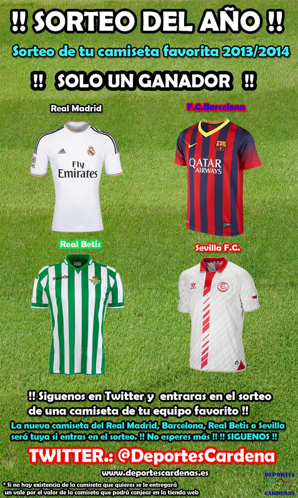 DeportesCardena's tweet photo. SORTEAMOS UNA CAMISETA DE TU EQUIPO !! Síguenos y Retwittea para entrar en el sorteo !!! RT RT RT @DeportesCardena http://t.co/sND3FQYDvK