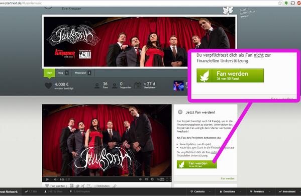 Hello everybody - please help us with collecting likes on startnext.de/illusoriamusic 
We need 50 likes. Thank you.