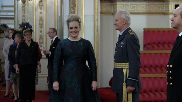 KatStorrWriter's tweet image. Here is a photo of #Adele receiving her MBE at Buckingham Palace.