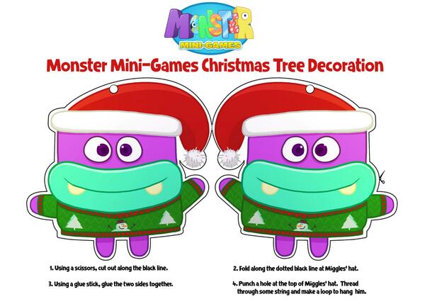 MonsterMiniGame's tweet photo. Print off your FREE Miggles Christmas decoration. You’ll feel more festive than a Snowman eating a glitter candycane. http://t.co/D9B6cHObme