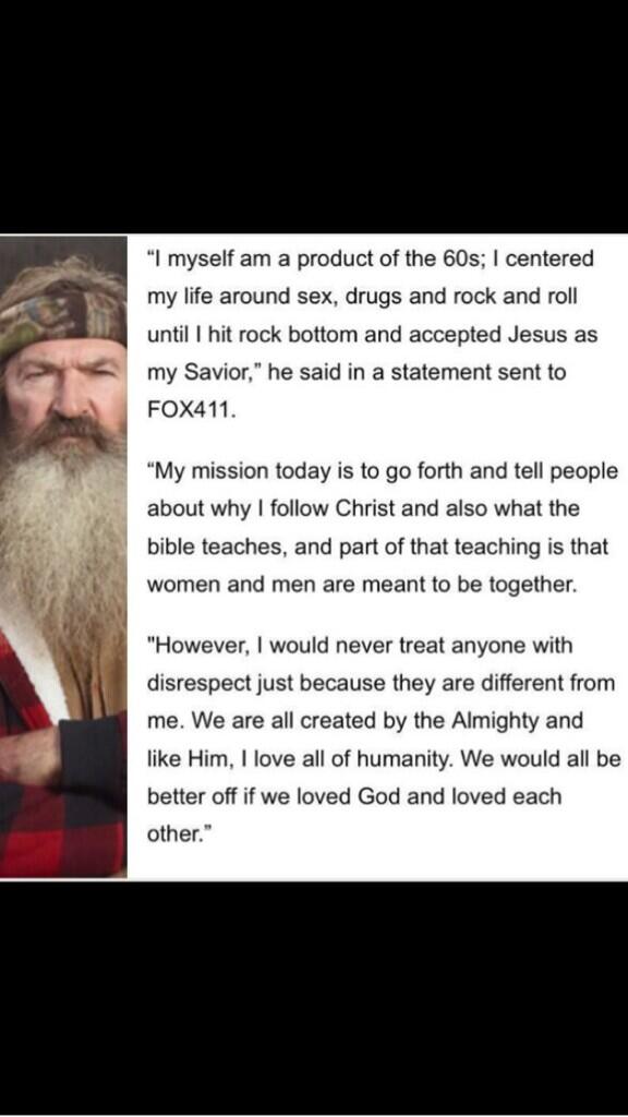 JessicaLee404's tweet photo. Most media outlets are leaving out the last paragraph of Phil Robertson's interview. How convenient for them. http://t.co/w60q45cLcQ