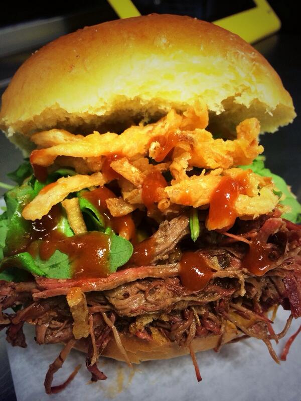 Shredded Barbecue Skirt Steak - Arugula / Tabasco Onion Strings / YGS Signature BBQ Sauce / #comeandgetit