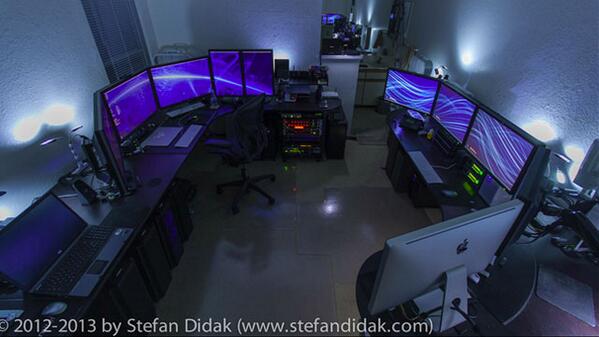 code_tricks's tweet image. Awesome #workspace. bit.ly/1cellhs -- Too many #monitors....