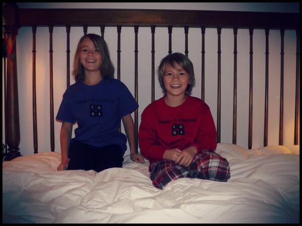 My "Coders in Training" in their #HourOfCode T-shirts. <a href="/CSEdWeek/">CSEdWeek</a>