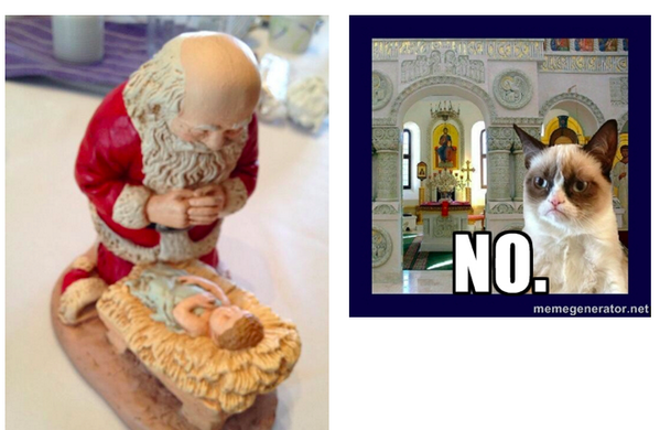 GrumpyOrthodCat's tweet image. The latest Christmas abomination from the Lombard-Frankish heretics, wherein they insult Jesus and St Nicholas.
