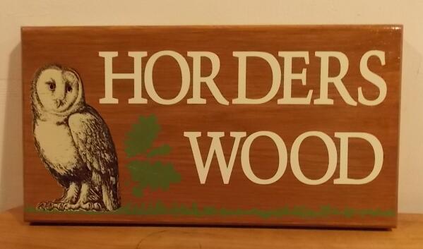 Screen-printed picture on a house-name sign, on an oak panel