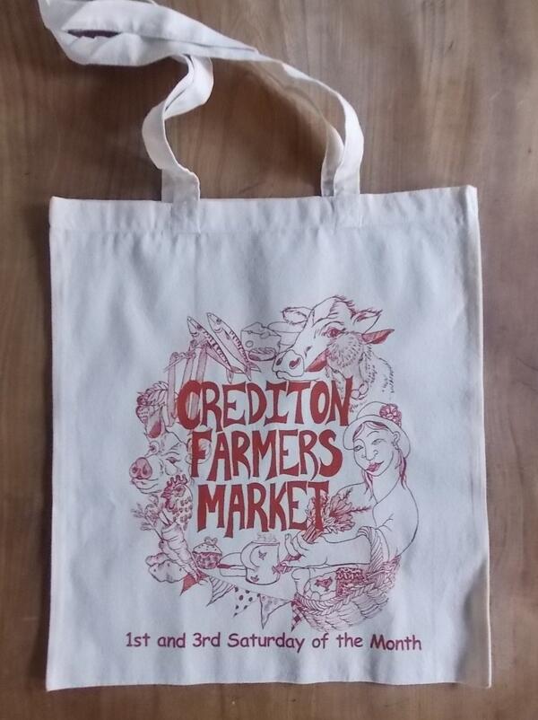 Screen-printed canvas bags for Crediton Farmers Market, Devon.