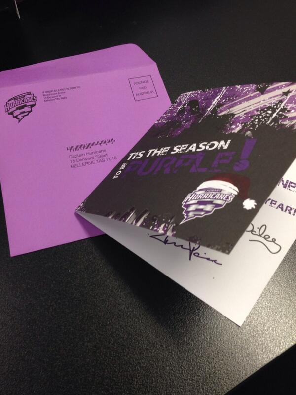 TheCaptainBBL's tweet photo. So excited to receive my @HurricanesBBL Members Christmas Card this morning! #OnTheMarch http://t.co/67ZLUWGVeZ