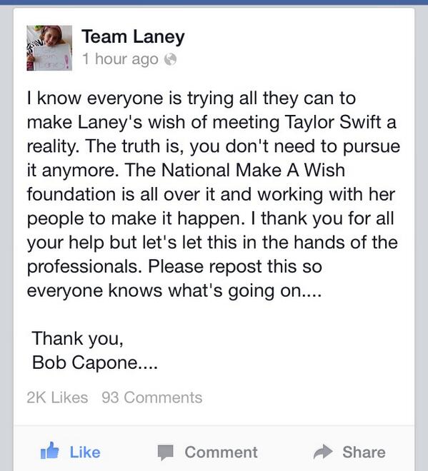 TSwiftLA's tweet image. Good news! The @MakeAWish Foundation is working with Taylor&apos;s team to get Laney to meet Taylor! @TaylorMeetLaney