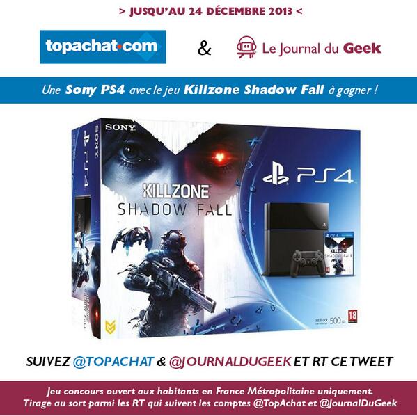 JournalDuGeek's tweet image. Pour tenter de gagner une Sony #PS4 avec Killzone Shadow Fall, follow @TopAchat &amp;amp; @JournalDuGeek et RT ce tweet. :)
