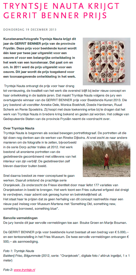 Ook nog maar even op twitter :) Ik heb de Gerrit Benner Prijs 2013 gewonnen!! Sa bliid mei!!!