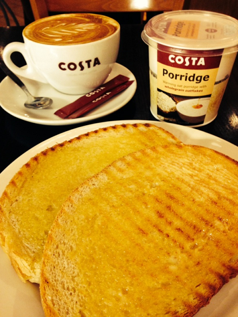 CostaCoffee's tweet photo. Toast/Porridge for £1 between 7-11am for Coffee Club Card holders. Perfect way to warm up your day! #CostaBreakfast http://t.co/XZbKIj2vHn