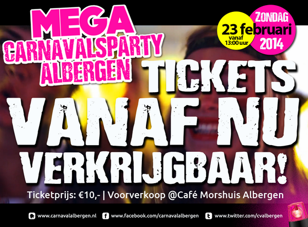 ATTENTIONE! GOED NIEUWS VOOR ALLE KNETTERGEKKE CARNAVALSVIERDERS! TICKETS ZIJN VANAF NU VERKRIJGBAAR! #carnaval #2014