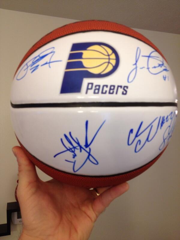 KentSterling's tweet photo. Last chance to retweet 4 chance to win this @Pacers  ball auto'd by PG, Lance, 3 others. Drawing @ 12p today http://t.co/ZKgENONWjj