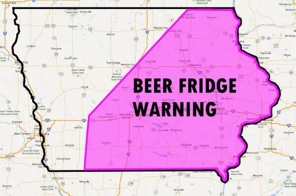 IACraftBeerTent's tweet photo. A warning that the @NWS always seems to miss, #BeerFridgeWarning #002 has been issued for much of the state. http://t.co/VuhJoy2SP3