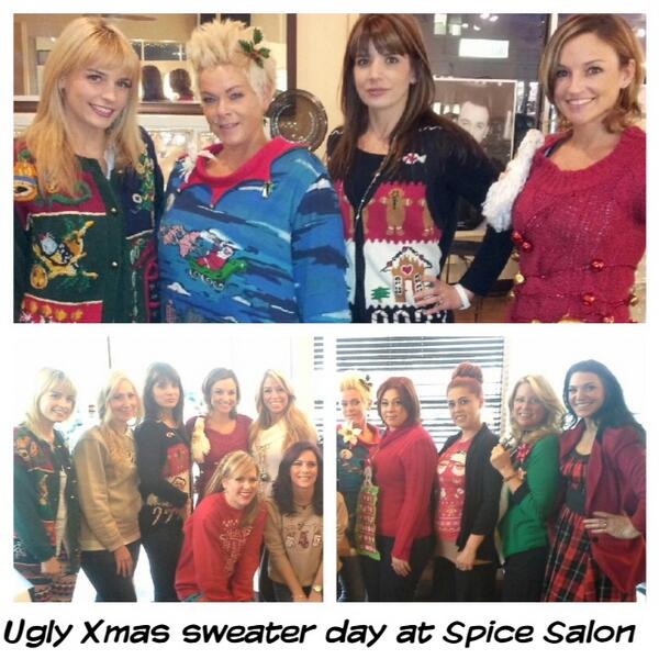 spicedelaware's tweet photo. #uglychristmassweater #lovemyteam #spicesalon http://t.co/mqvxpMvbpA