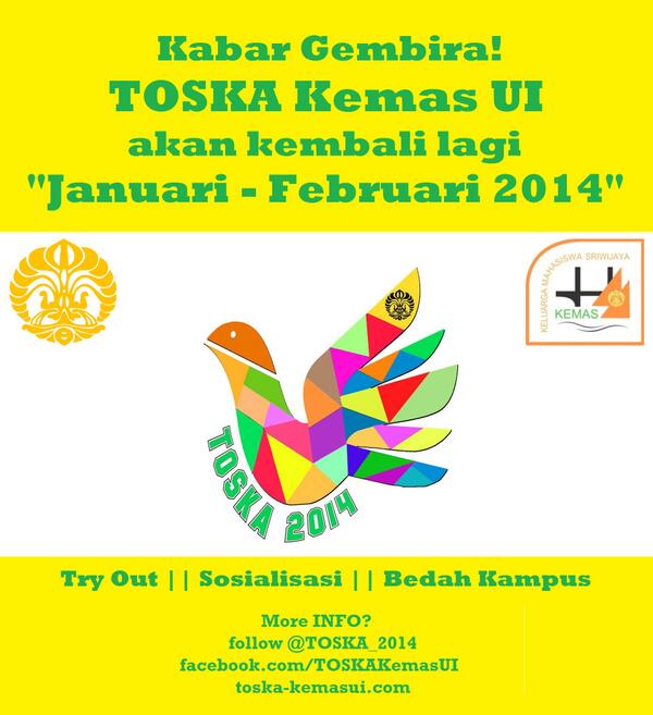 Halo teman-teman <a href="/osissman6plg/">OSIS SMA NEGERI 6 PALEMBANG</a> <a href="/InfoSMAN6/">SMAN 6 Palembang</a>, sebentar lagi @TOSKA_2014 akan hadir kembali, mulai Januari 2014.