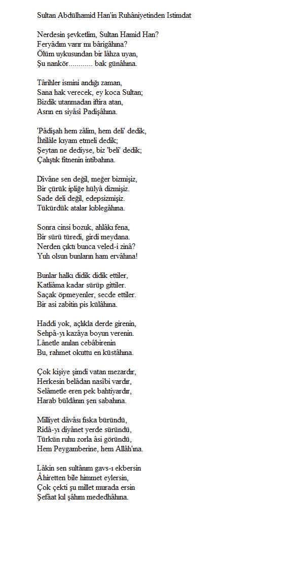 Sultan Abdülhamid Han'in Ruhâniyetinden Istimdat