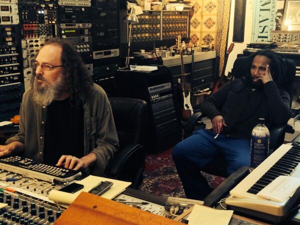 ziggymarley's tweet photo. Andrew and I in the mix. The new record is done, done! #ziggyinthestudio http://t.co/YcWKgflZxX