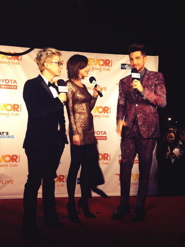 tyleroakley's tweet photo. Here he is glamberts!!! @adamlambert looking fierce and havin fun #TrevorLive http://t.co/SlOCn6AbyM