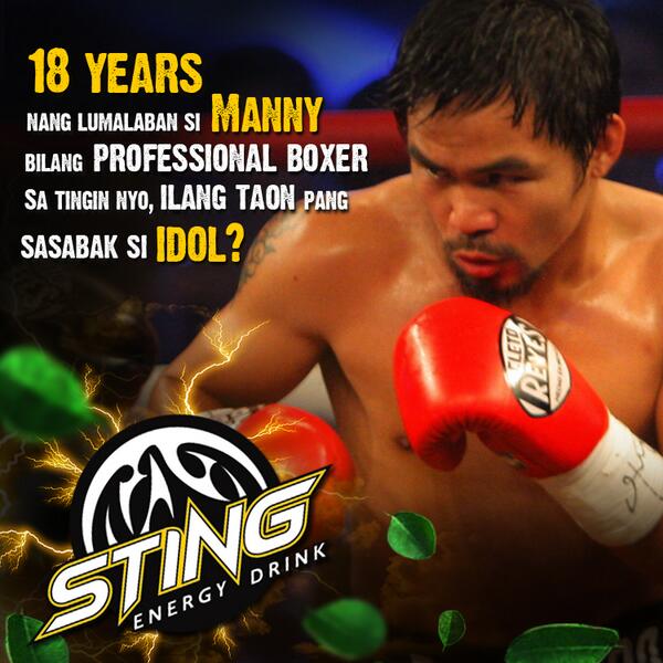 StingPH's tweet photo. Kasama ang Sting Energy Drink, ilang laban pa ang kaya ng lakas ni @MannyPacquiao? http://t.co/NAEYq3U7F5