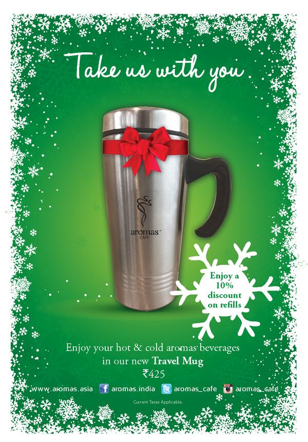 aromas_cafe's tweet photo. perfect xmas git #aromascafe #travel #mug now available @aromas_cafe #powai #mumbai enjoy a 10% discount on refills http://t.co/n1eN76y4sd