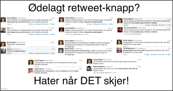 forsberg's tweet photo. Sykt kjipt når retweet-knappen går istykker! Eller hva, @ReginaSonja? http://t.co/q7hiTP6RYT