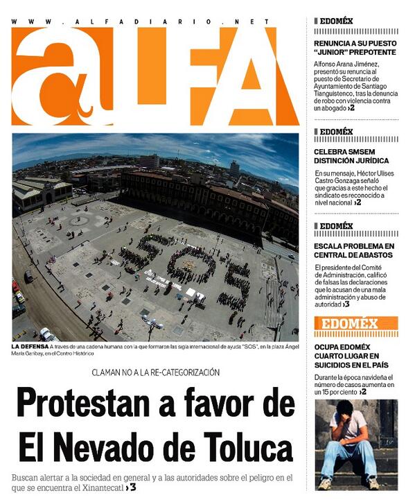 ADNoticiasMex's tweet photo. Hoy presentamos “Protestan a favor de El Nevado de Toluca”. Descarga la edición en http://t.co/FSXgSF8tzL http://t.co/KjEAtYgtzr