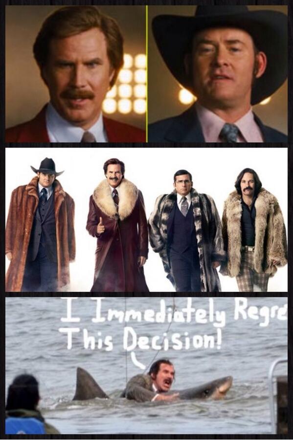 actitoutgame's tweet photo. It's Coming!! #Anchorman2 so excited! Toss up your best #RonBurgundy impressions @WillFerrall we love you! http://t.co/vFSZFKXcDA