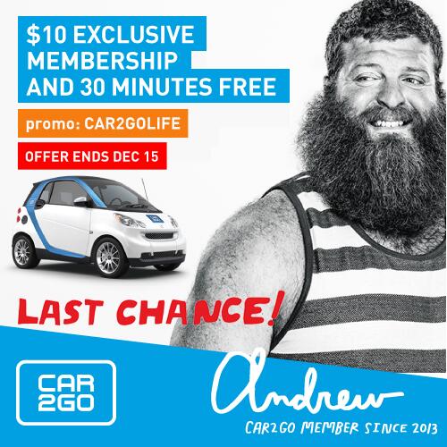 Only 1 Week Left! Sign up for just $10 and get 30 min @ miami.car2go.com – HURRY it ends soon!
