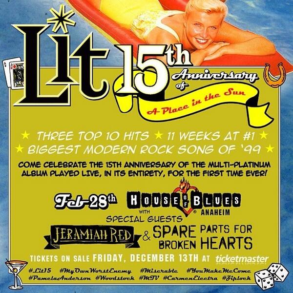 LitBandOfficial's tweet photo. First time ever playing A Place In The Sun live from front to back. Plus a few other hits and many more misses. G... http://t.co/9LTGgWk4tf