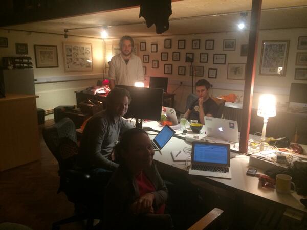 memrise's tweet image. A pic of the Memrise team working to restore normal service. It's half  midnight here, but we're making progress!