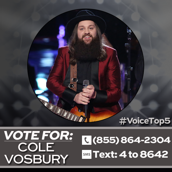 NBCTheVoice's tweet photo. Retweet if you’re voting for @ColeVosbury! http://t.co/Ujej3qYjpt #VoiceTop5 http://t.co/mNEEsxK054