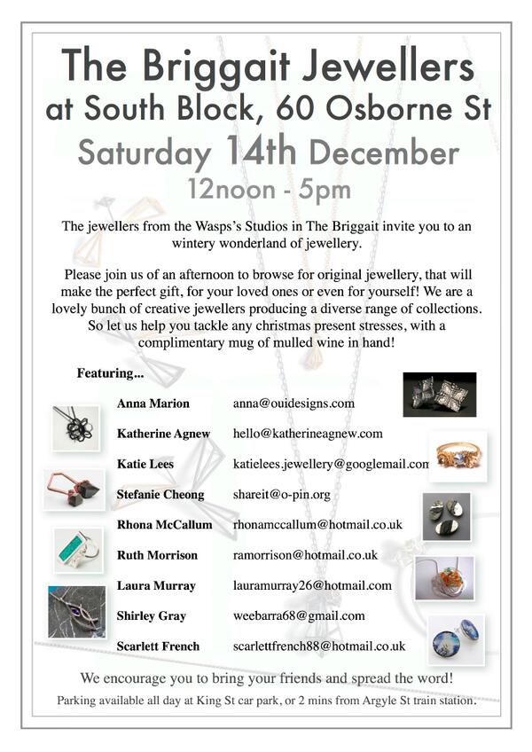 ouidesigns's tweet photo. This SAT 14th DEC- Jewellery &amp; mulled wine, what more could you wish for! @ All That Is Solid, 60 Osborne St, Glasgow http://t.co/hpAlhmPLke