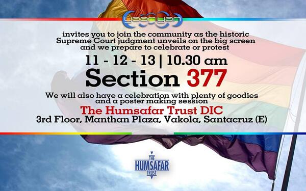 BombilTimes's tweet image. Come together w Humsafar Trust #BombilWednesday 10.30am to be united as the judgement for Section 377 is announced.