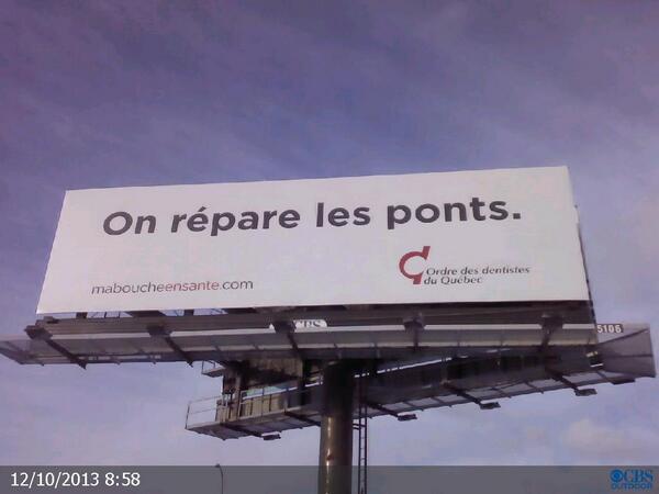 Une affiche pub résout le probleme du pont Champlain !