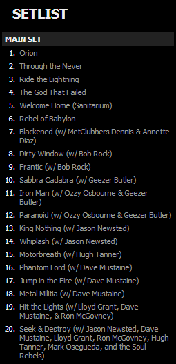 metperu's tweet photo. El setlist de aquella noche histórica. #30YearsOfMetallica @FillmoreSF http://t.co/a3FFbATTlf