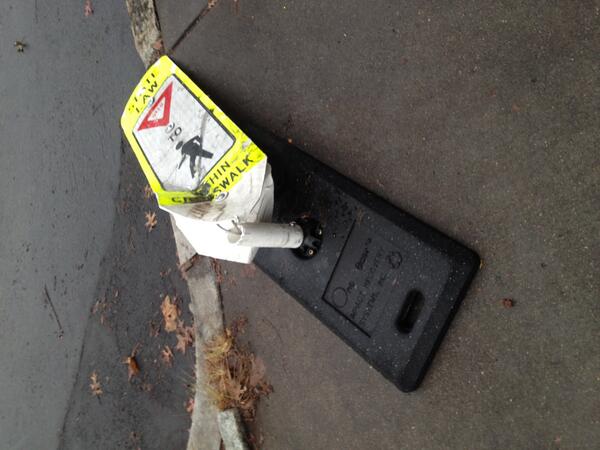 Thank you, cross-walk sign at high-traffic <a href="/DriscollSchool/">Driscoll School</a> crossing. You fought bravely for our kids.