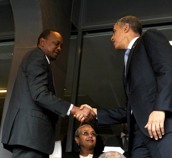 President <a href="/UhuruKenyatta/">Uhuru Kenyatta</a> and US President <a href="/BarackObama/">Barack Obama</a> at Mandela's memorial