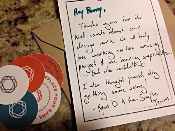 megaroeny's tweet image. @reoT004: Totally unexpected gift from @Simplify, for complimenting their awesome designers. Thank you!! #SimpleBank