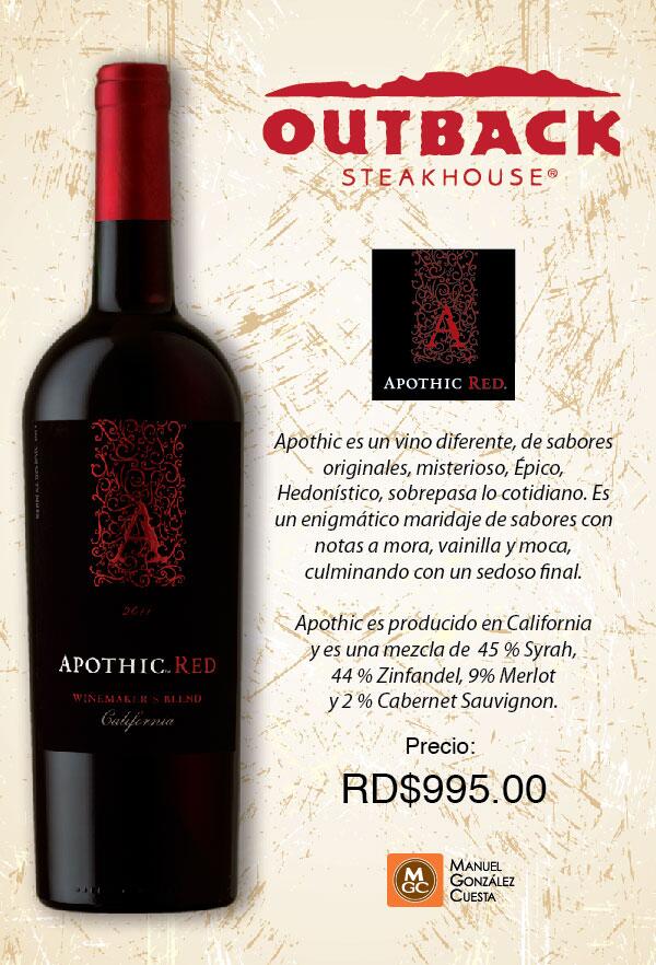 OutbackRD's tweet image. Disfruta del místico #ApothicRed en Outback a RD$ 995.