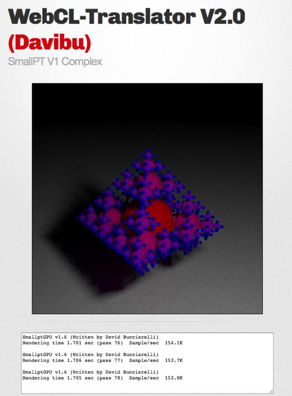 wolfviking0's tweet image. #webcl-validator three implementation of smallptgpu demo
1) using opencl.h
2) using cl.hpp
3) using cl.hpp + boost
